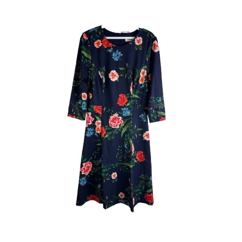 New Eliza J Garden Floral 3/4 Sleeve A Line Dress - Picture 1 of 8
